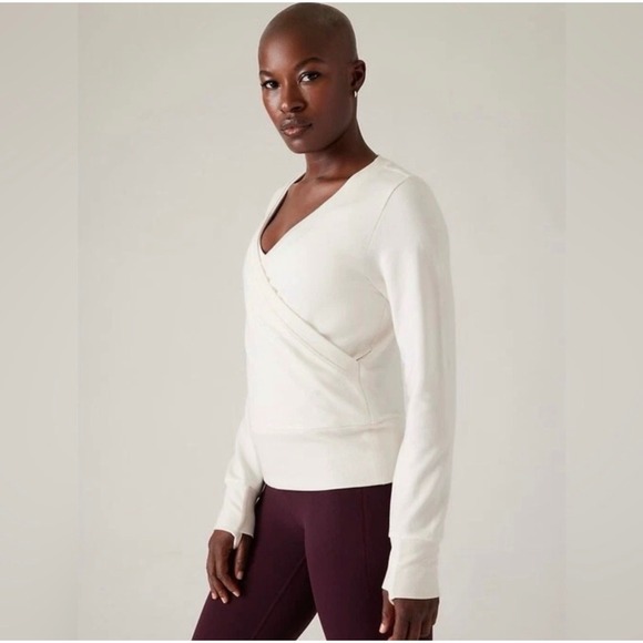 Athleta Tops - Athleta Coaster Luxe V-Neck Wrap Sweatshirt Cream White Thumbhole Small S